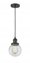  201C-BK-G202-6 - Beacon - 1 Light - 6 inch - Matte Black - Cord hung - Mini Pendant