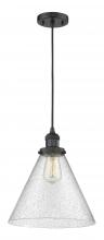  201C-BK-G44-L - Cone - 1 Light - 12 inch - Matte Black - Cord hung - Mini Pendant