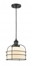  201C-BK-G71-CE-LED - Bell Cage - 1 Light - 9 inch - Matte Black - Cord hung - Mini Pendant