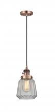  201CSW-AC-G142 - Chatham - 1 Light - 7 inch - Antique Copper - Cord hung - Mini Pendant