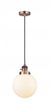  201CSW-AC-G201-8 - Beacon - 1 Light - 8 inch - Antique Copper - Cord hung - Mini Pendant