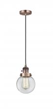  201CSW-AC-G202-6 - Beacon - 1 Light - 6 inch - Antique Copper - Cord hung - Mini Pendant