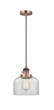  201CSW-AC-G72 - Bell - 1 Light - 8 inch - Antique Copper - Cord hung - Mini Pendant