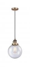  201CSW-BB-G204-8 - Beacon - 1 Light - 8 inch - Brushed Brass - Cord hung - Mini Pendant