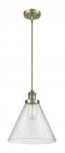  201S-AB-G44-L - Cone - 1 Light - 12 inch - Antique Brass - Stem Hung - Mini Pendant