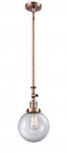  206-AC-G202-8 - Beacon - 1 Light - 8 inch - Antique Copper - Stem Hung - Mini Pendant