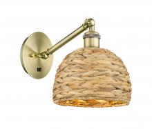  317-1W-AB-RBD-8-NAT - Woven Rattan - 1 Light - 8 inch - Antique Brass - Sconce