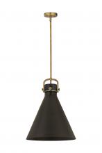  410-1SL-BB-M411-16BK - Newton Cone - 1 Light - 16 inch - Brushed Brass - Matte Black Shade - Pendant