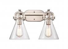  410-2W-SN-G411-7CL - Newton Cone - 2 Light - 17 inch - Satin Nickel - Bath Vanity Light