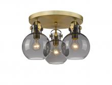  410-3F-BB-G410-7SM - Newton Sphere - 3 Light - 18 inch - Brushed Brass - Flush Mount