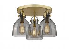  410-3F-BB-G412-7SM - Newton Bell - 3 Light - 18 inch - Brushed Brass - Flush Mount