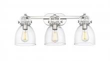  410-3W-PN-G412-7CL - Newton Bell - 3 Light - 27 inch - Polished Nickel - Bath Vanity Light