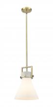  411-1SM-BB-G411-10WH - Newton Cone - 1 Light - 10 inch - Brushed Brass - Stem Hung - Mini Pendant