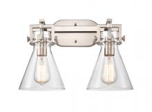  411-2W-SN-7CL-LED - Newton Cone - 2 Light - 17 inch - Brushed Satin Nickel - Bath Vanity Light