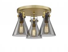  411-3F-BB-G411-7SM - Newton Cone - 3 Light - 18 inch - Brushed Brass - Flush Mount