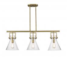  411-3I-BB-G411-10SDY - Newton Cone - 3 Light - 42 inch - Brushed Brass - Island Light