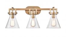  411-3W-BB-7CL - Newton Cone - 3 Light - 27 inch - Brushed Brass - Bath Vanity Light