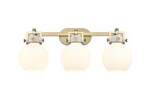  411-3W-BB-G410-7WH - Newton Sphere - 3 Light - 27 inch - Brushed Brass - Bath Vanity Light