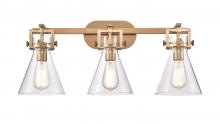  411-3W-BB-G411-7CL - Newton Cone - 3 Light - 27 inch - Brushed Brass - Bath Vanity Light