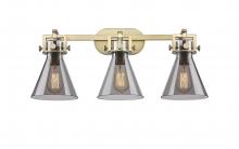  411-3W-BB-G411-7SM - Newton Cone - 3 Light - 27 inch - Brushed Brass - Bath Vanity Light