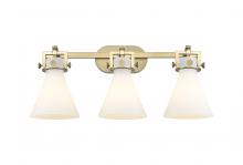  411-3W-BB-G411-7WH - Newton Cone - 3 Light - 27 inch - Brushed Brass - Bath Vanity Light