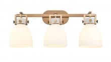  411-3W-BB-G412-7WH - Newton Bell - 3 Light - 27 inch - Brushed Brass - Bath Vanity Light