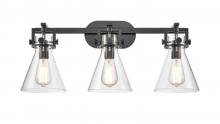  411-3W-BK-G411-7CL - Newton Cone - 3 Light - 27 inch - Matte Black - Bath Vanity Light