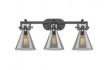  411-3W-BK-G411-7SM - Newton Cone - 3 Light - 27 inch - Matte Black - Bath Vanity Light