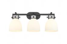  411-3W-BK-G412-7WH - Newton Bell - 3 Light - 27 inch - Matte Black - Bath Vanity Light