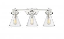  411-3W-PN-G411-7CL - Newton Cone - 3 Light - 27 inch - Polished Nickel - Bath Vanity Light