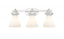  411-3W-PN-G411-7WH - Newton Cone - 3 Light - 27 inch - Polished Nickel - Bath Vanity Light