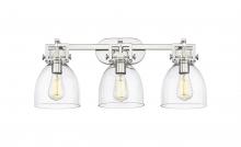  411-3W-PN-G412-7CL - Newton Bell - 3 Light - 27 inch - Polished Nickel - Bath Vanity Light