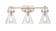  411-3W-SN-7CL - Newton Cone - 3 Light - 27 inch - Brushed Satin Nickel - Bath Vanity Light