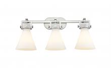  411-3W-SN-G411-7WH - Newton Cone - 3 Light - 27 inch - Brushed Satin Nickel - Bath Vanity Light