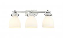  411-3W-SN-G412-7WH - Newton Bell - 3 Light - 27 inch - Satin Nickel - Bath Vanity Light