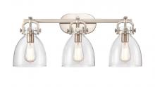  412-3W-SN-7CL - Newton Bell - 3 Light - 27 inch - Brushed Satin Nickel - Bath Vanity Light