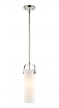  423-1S-PN-G423-12WH - Pilaster II Cylinder - 1 Light - 12 inch Long Glass - Polished Nickel - Pendant