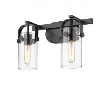  423-2W-BK-G423-7CL - Pilaster II Cylinder - 2 Light - 15 inch - Matte Black - Bath Vanity Light