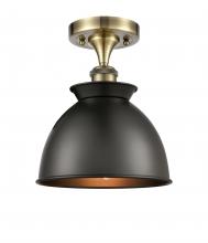  516-1C-AB-M14-BK-LED - Adirondack - 1 Light - 8 inch - Antique Brass - Semi-Flush Mount