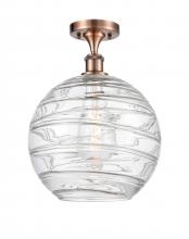  516-1C-AC-G1213-12-LED - Athens Deco Swirl - 1 Light - 12 inch - Antique Copper - Semi-Flush Mount