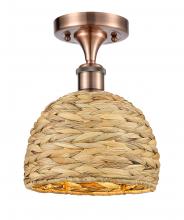  516-1C-AC-RBD-8-NAT - Woven Rattan - 1 Light - 8 inch - Antique Copper - Semi-Flush Mount