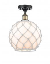  516-1C-BAB-G121-10RW - Farmhouse Rope - 1 Light - 10 inch - Black Antique Brass - Semi-Flush Mount