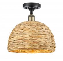  516-1C-BAB-RBD-12-NAT - Woven Rattan - 1 Light - 12 inch - Black Antique Brass - Semi-Flush Mount