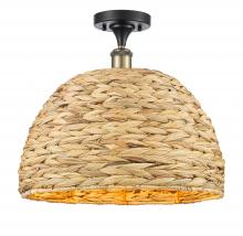  516-1C-BAB-RBD-16-NAT - Woven Rattan - 1 Light - 16 inch - Black Antique Brass - Semi-Flush Mount