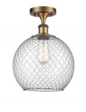  516-1C-BB-G122-10CSN - Farmhouse Chicken Wire - 1 Light - 10 inch - Brushed Brass - Semi-Flush Mount