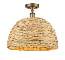  516-1C-BB-RBD-16-NAT - Woven Rattan - 1 Light - 16 inch - Brushed Brass - Semi-Flush Mount