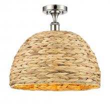  516-1C-PN-RBD-16-NAT - Woven Rattan - 1 Light - 16 inch - Polished Nickel - Semi-Flush Mount