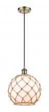  516-1P-AB-G121-10RB - Farmhouse Rope - 1 Light - 10 inch - Antique Brass - Cord hung - Mini Pendant