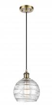  516-1P-AB-G1213-8 - Athens Deco Swirl - 1 Light - 8 inch - Antique Brass - Cord hung - Mini Pendant