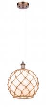  516-1P-AC-G121-10RB - Farmhouse Rope - 1 Light - 10 inch - Antique Copper - Cord hung - Mini Pendant